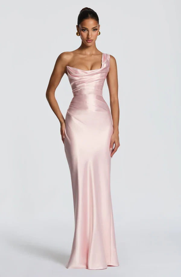 Schickes Damen One Shoulder Maxi Abendkleid, bequem und glamourös für festliche Abende.