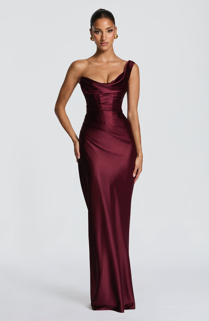Damen One Shoulder Maxi Abendkleid, elegant und festlich, mit figurformender Silhouette.