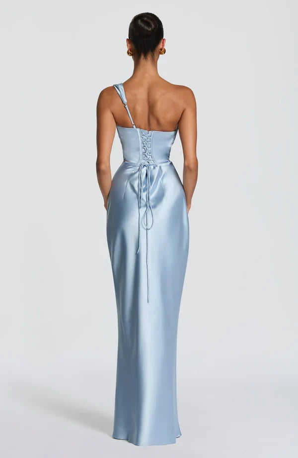 Elegantes Damen One Shoulder Maxi Kleid, schlichte Eleganz für den Abend.