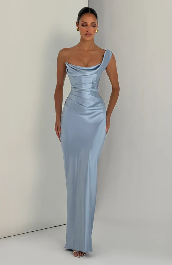 Damen Cocktailkleid One Shoulder, Maxi-Länge, perfekt für einen glamourösen Auftritt.