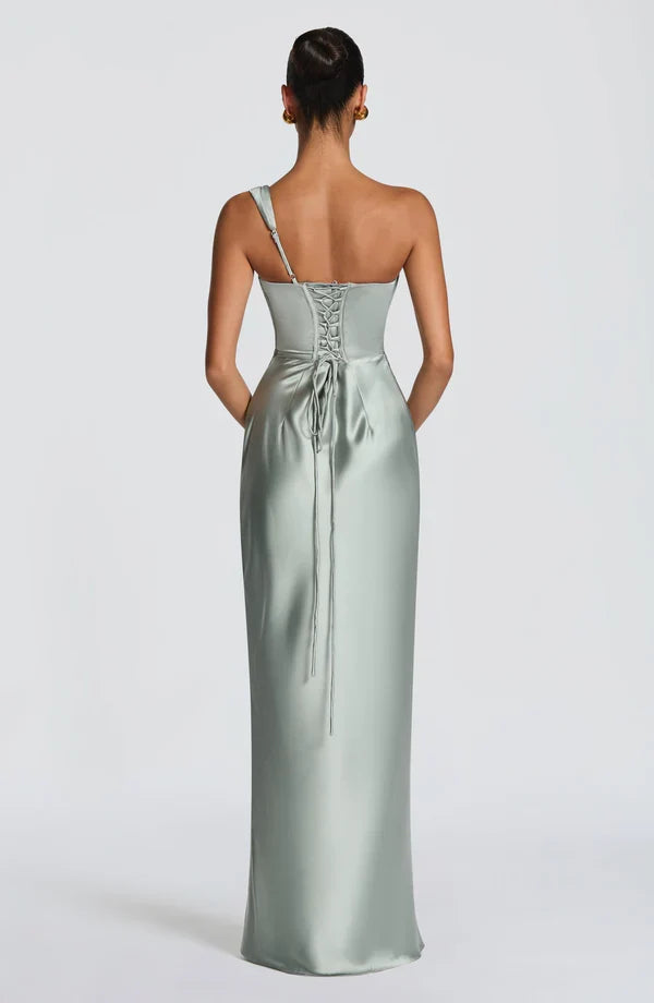 Elegantes Damen One Shoulder Kleid, Maxi-Länge, perfekt für formelle Anlässe.