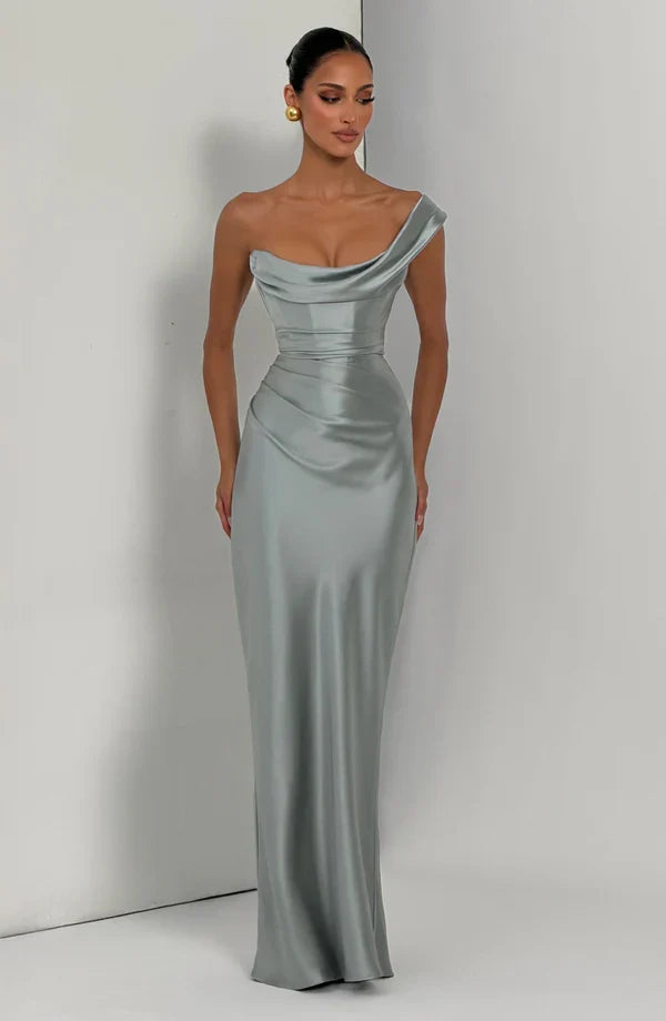 Festliches One Shoulder Damen Kleid Maxi, mit schlichter Eleganz.