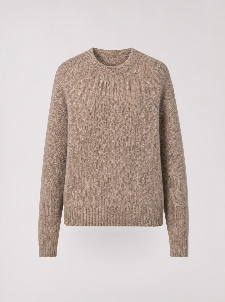 Damen Melange-Pullover mit Rundhals und Langarm, perfekt für Herbst & Winter Eleganz.