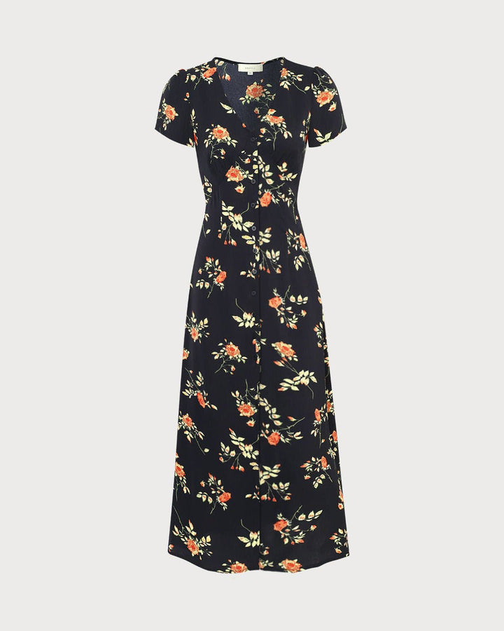 Schwarzes Damen Maxikleid, Kurzarm-Sommerkleid mit V-Ausschnitt, fließend und perfekt für festliche Events.