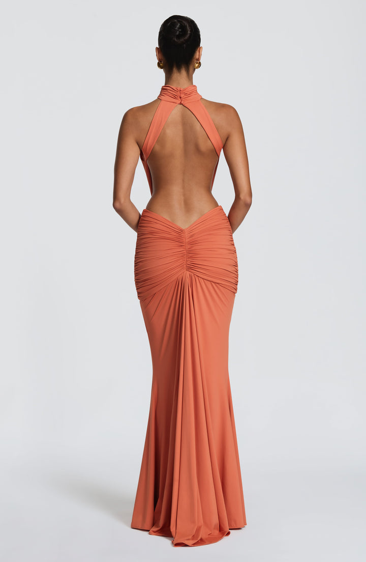 Festliches Neckholder Maxikleid, langes Abendkleid, mit figurbetontem Schnitt & tiefem Rückenausschnitt.