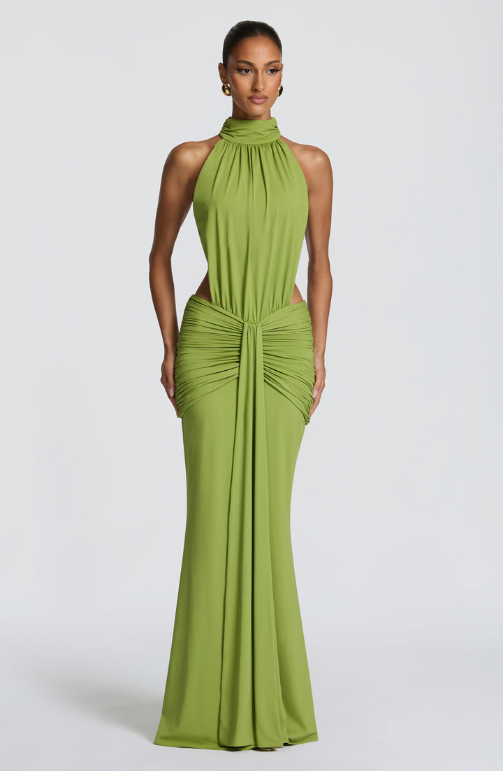 Damen Neckholder Maxikleid, figurbetont, elegant und lang, mit tiefem Rückenausschnitt.