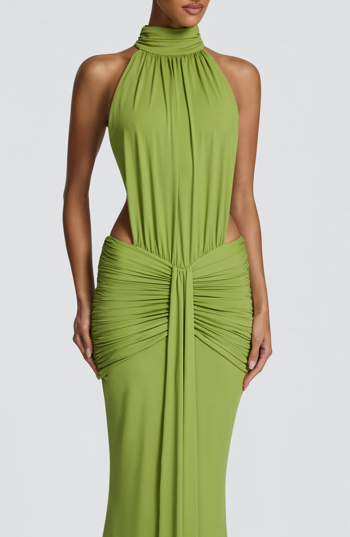 Festliches Neckholder Maxikleid, figurbetont, eleganter Schnitt, tiefer Rückenausschnitt, Damenmode.