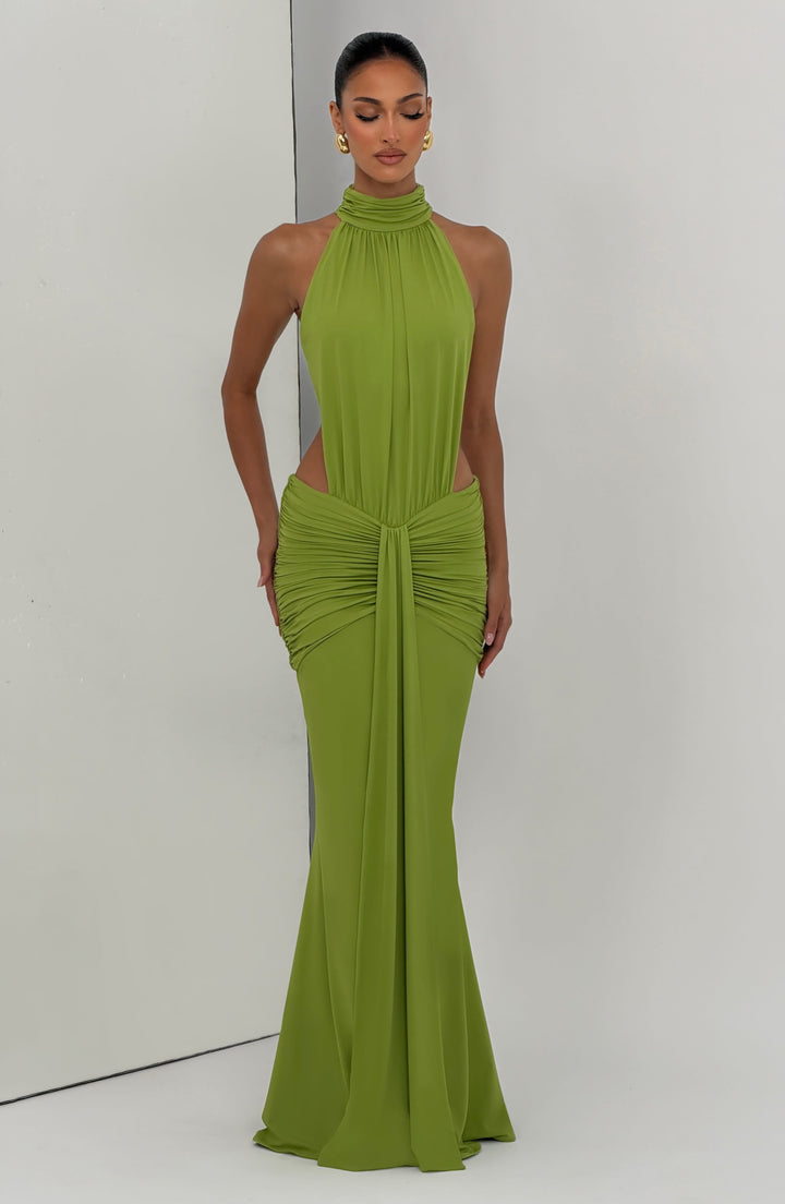 Schickes Neckholder Abendkleid, langer Schnitt, tiefer Rückenausschnitt, für besondere Anlässe.
