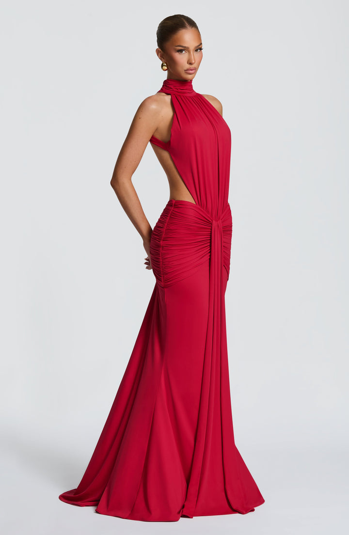 Schickes Neckholder Abendkleid, langes Design, tiefer Rückenausschnitt, perfekt für Galas.