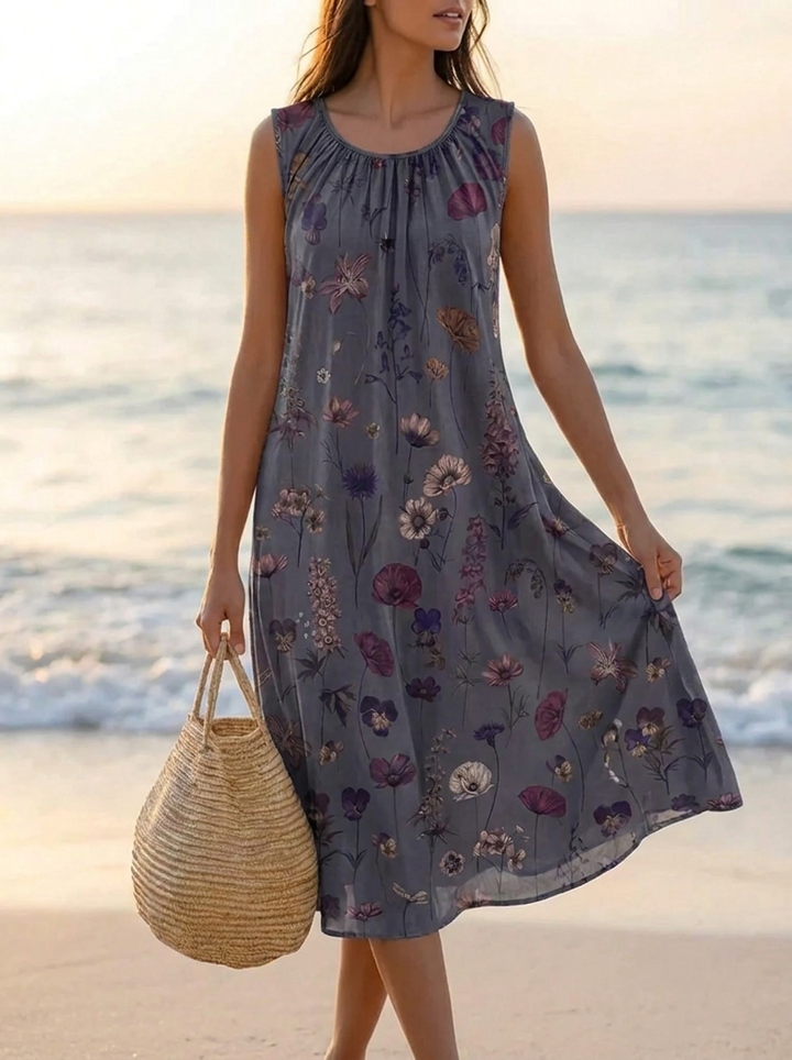 Elegantes Damen Midikleid mit zeitlosem Blütenmuster. Perfekt als sommerliches Freizeit- oder Partykleid.