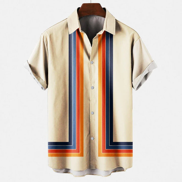 Lässiges Herren Kurzarmhemd mit Vintage-Streifen, perfekt für Sommer, Freizeit und Urlaubsreisen.