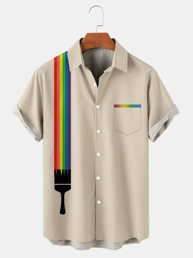 Elegantes Herren Kurzarmhemd mit Retro-Streifen, vielseitig für sommerliche Anlässe und Urlaub.