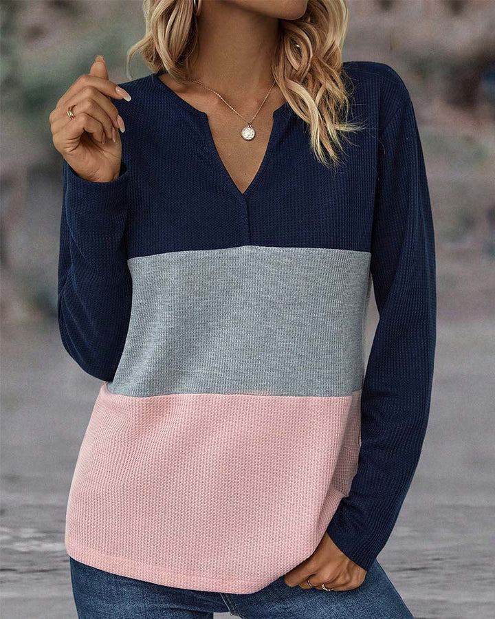 Eleganter Farbblock-Pullover für Damen, weich und bequem, ein Must-have für trendige Herbst- & Frühlingsmode.