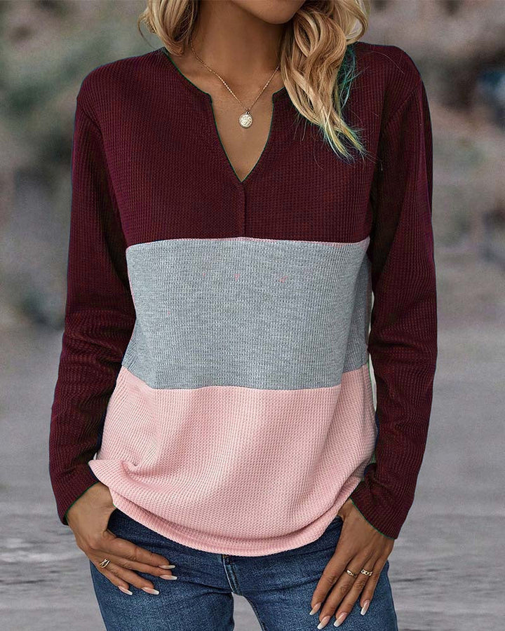 Trendiger Damen Mode Pullover mit Farbblock-Design, lässig geschnitten für einen bequemen und schicken Auftritt.