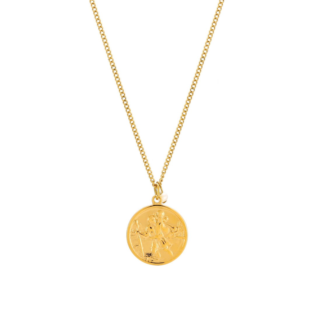 Wasserfeste Gold Damenhalskette mit Medaillon und Süßwasserperle, hypoallergener Schmuck.
