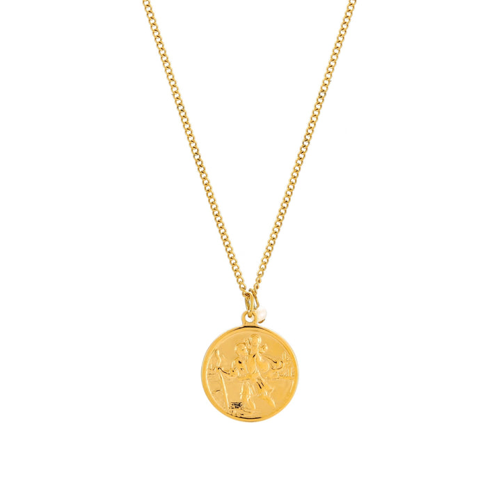 Wasserfeste Gold Damenhalskette mit Medaillon und Süßwasserperle, hypoallergener Schmuck.