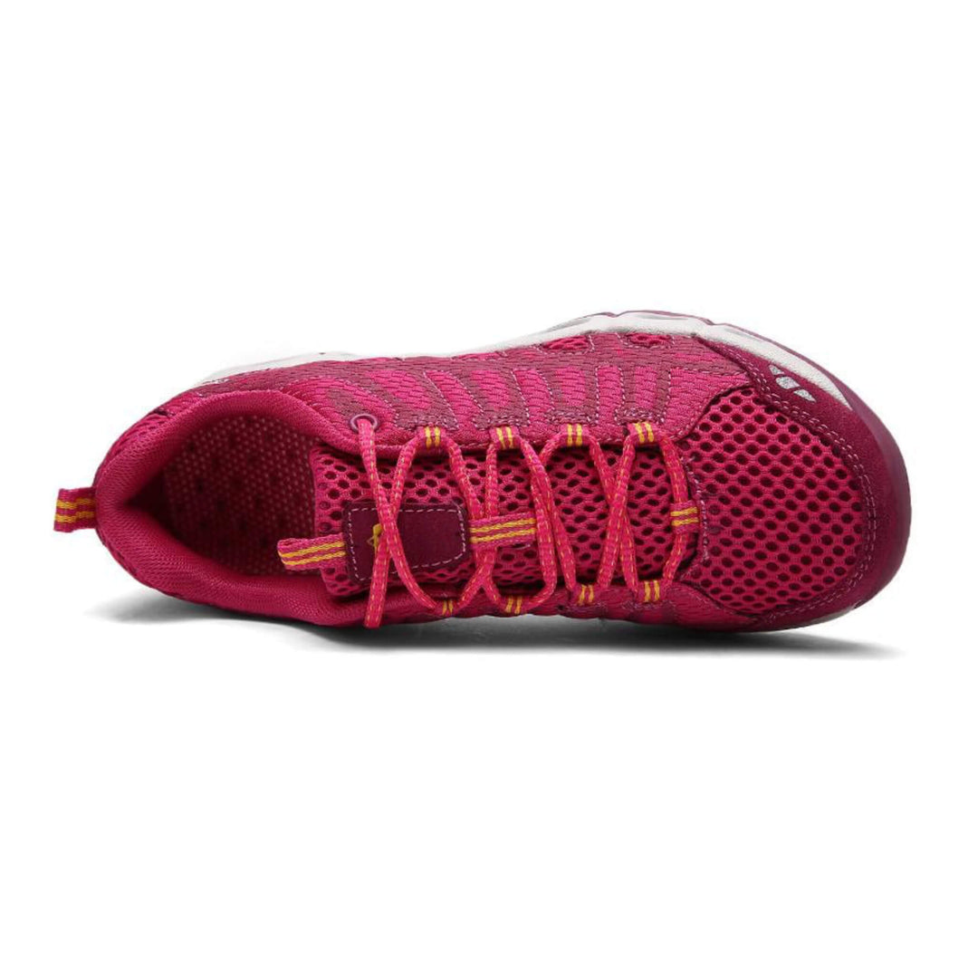 Damen Laufschuhe in Pink-Blau, speziell für Trekking. Exzellenter Komfort & sicherer Halt für Sport & lange Touren.