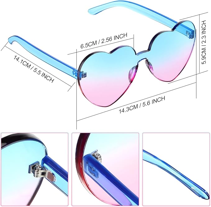 Damen Herz-Sonnenbrille, transparent, ohne Rahmen, ein stylisches Accessoire für Festivals.