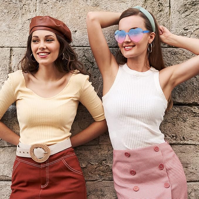 Modische Damen Herz-Sonnenbrille ohne Rahmen, transparent für Urlaub & Strand.
