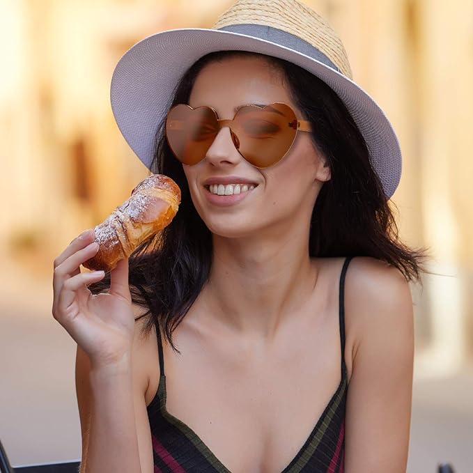 Trendige transparente Herz-Sonnenbrille für Damen, randlos, perfekt für den Sommer.