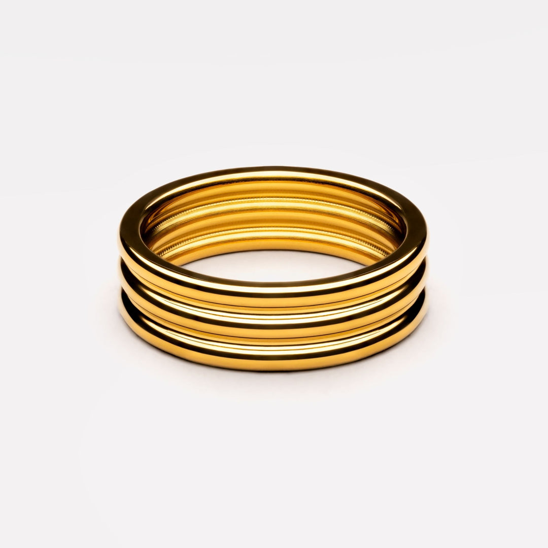 Damen Gold Mehrreihiger Ring aus wasserfestem Edelstahl, hypoallergen und zeitlos elegant.