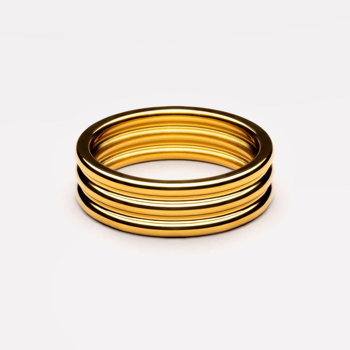 Damen Gold Mehrreihiger Ring aus wasserfestem Edelstahl, hypoallergen und zeitlos elegant.
