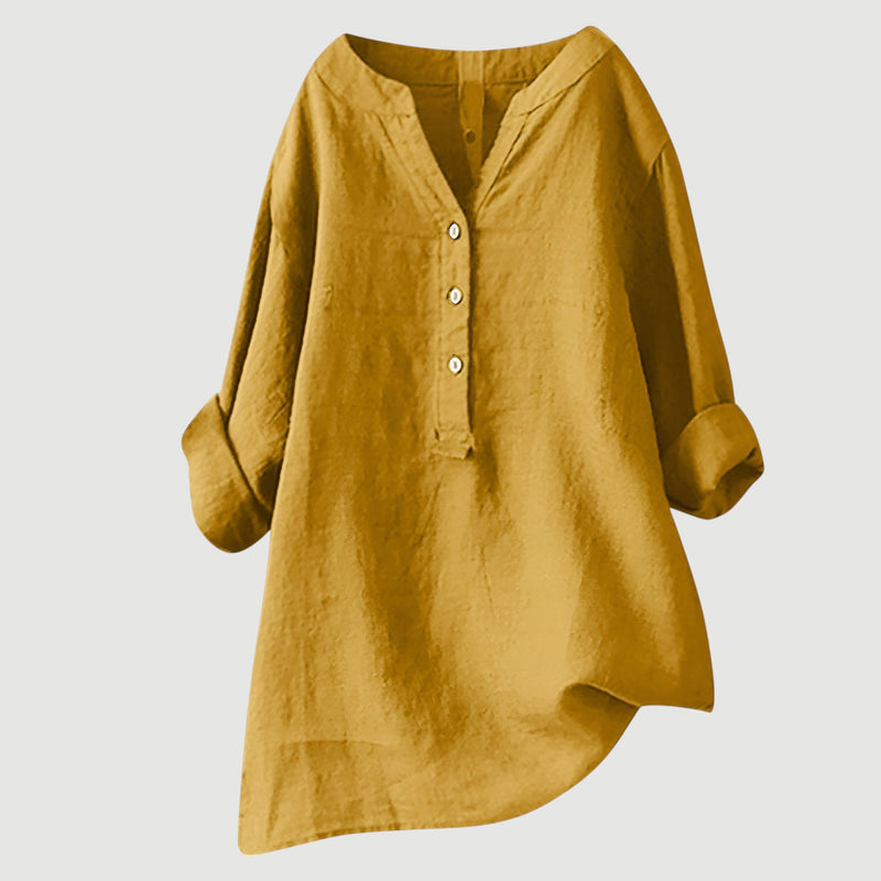Elegante Damenbluse mit V-Ausschnitt und lockerer Passform. Langarm, perfekt für Frühling, Sommer und Büro.