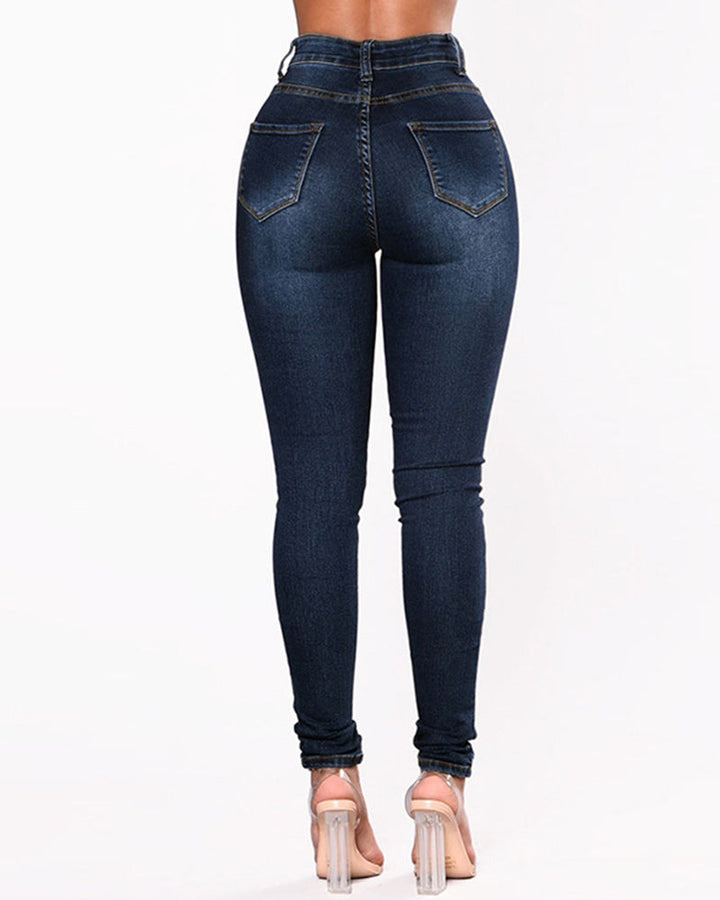 Komfortable Damen High Waist Jeans in Blau mit Stretchanteil, ideal für Alltag und Fashion.