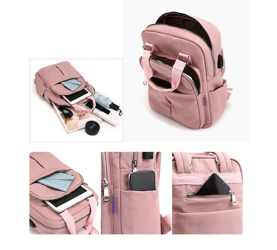 Robuster Reiserucksack mit versteckten Reißverschlüssen und externer USB-Ladebuchse.