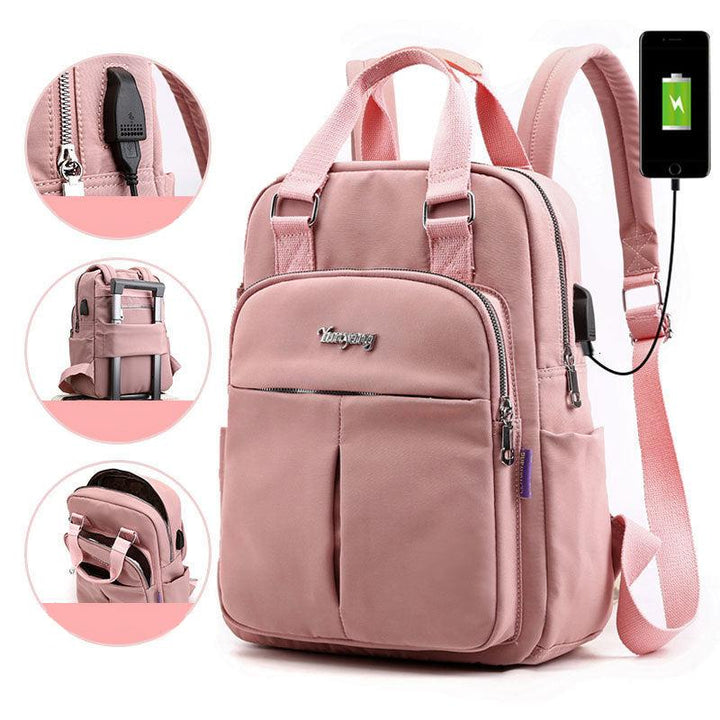 Praktischer Anti-Diebstahl-Nylon-Rucksack für Damen und Herren mit USB-Anschluss.