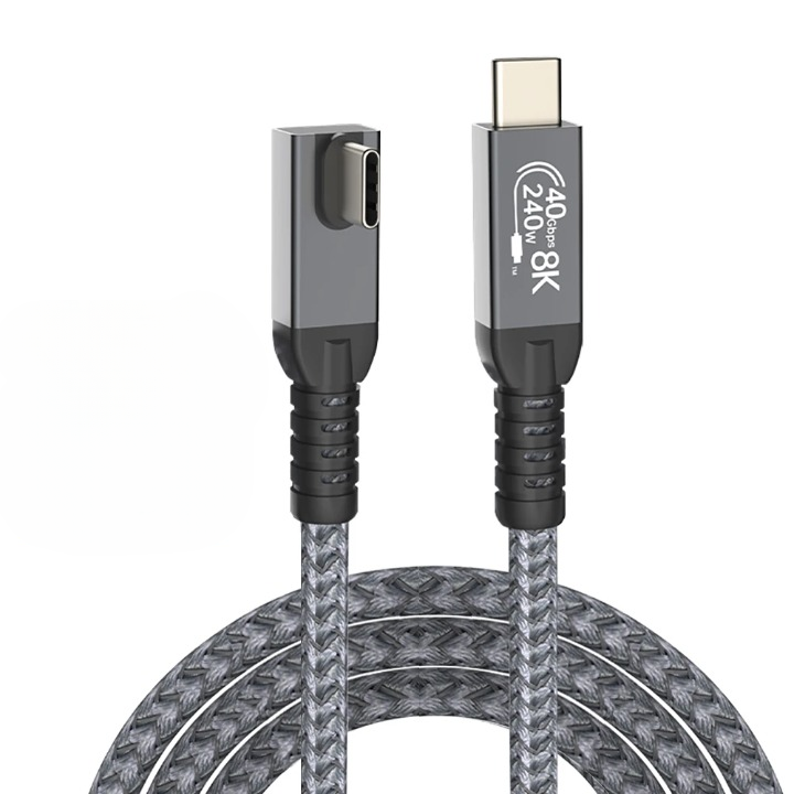 Premium USB4 Kabel, 90° gewinkelt, Typ-C, für maximale 40 Gbit/s und 240W Leistung.