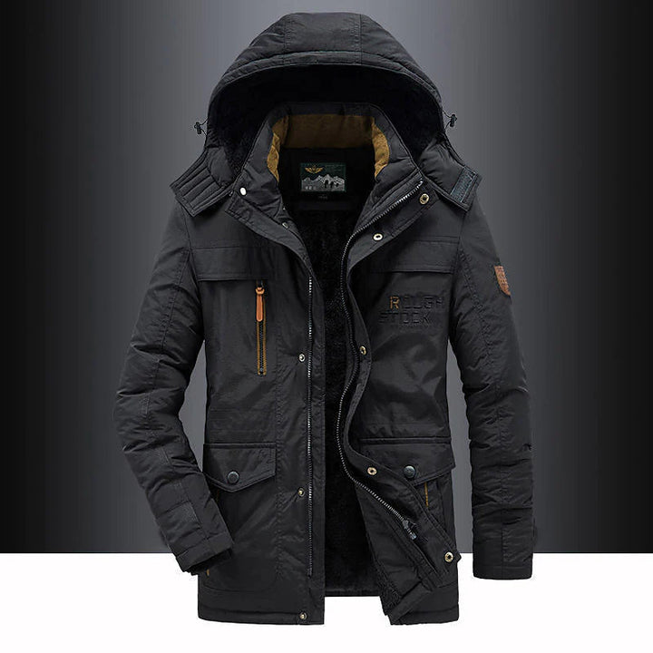 Stilvoller Herren Winter Parka mit warmer Fütterung und Kapuze, ideal für kalte Tage und Outdoor-Aktivitäten.