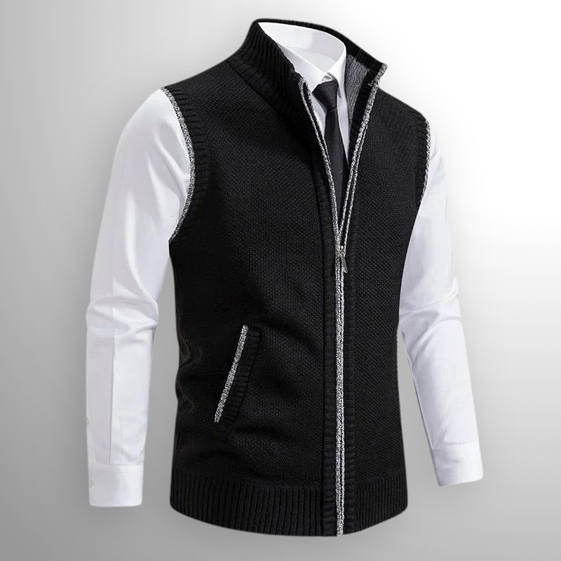 Herren Strickweste mit Reißverschluss, Stehkragen. Vielseitig für Business Casual & Freizeit.