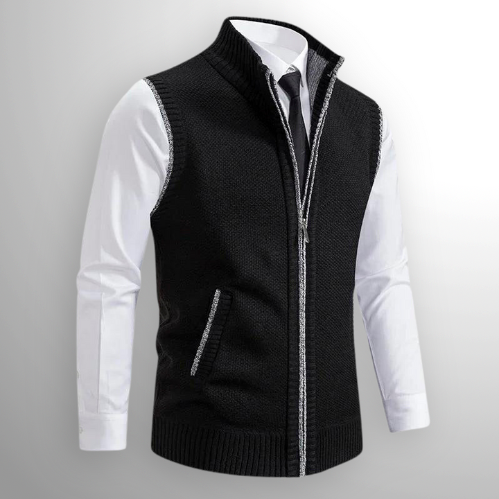 Herren Strickweste mit Reißverschluss, Stehkragen. Vielseitig für Business Casual & Freizeit.