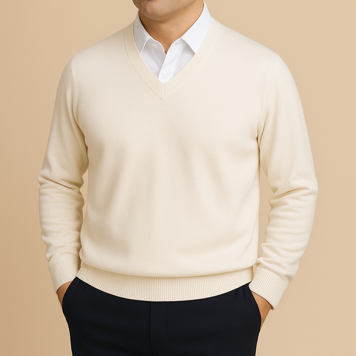 Vielseitiger Herren Pullover V-Ausschnitt, perfekt als Bürokleidung oder für elegante Anlässe.