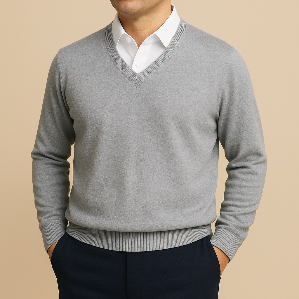 Hochwertiger Herrenbekleidungs-Pullover mit V-Ausschnitt, stilvoll & bequem für jede Gelegenheit.