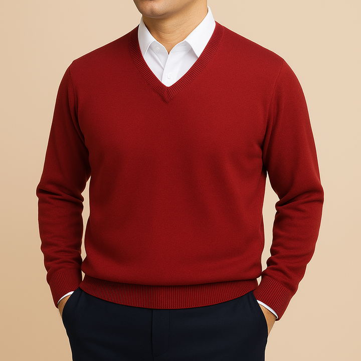 Schicker Herren Pullover mit V-Ausschnitt, ideal für Freizeit, Business und als Smart Casual Outfit.