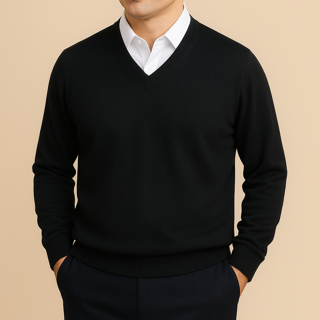 Weicher Herren Strickpullover mit V-Ausschnitt, komfortable Männer Mode für den Alltag.