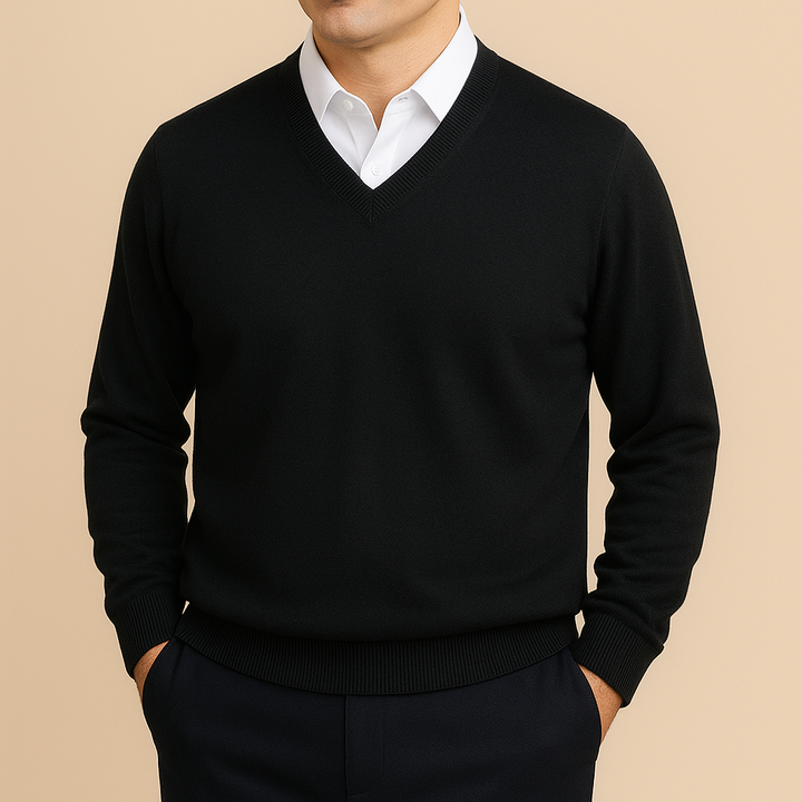 Weicher Herren Strickpullover mit V-Ausschnitt, komfortable Männer Mode für den Alltag.