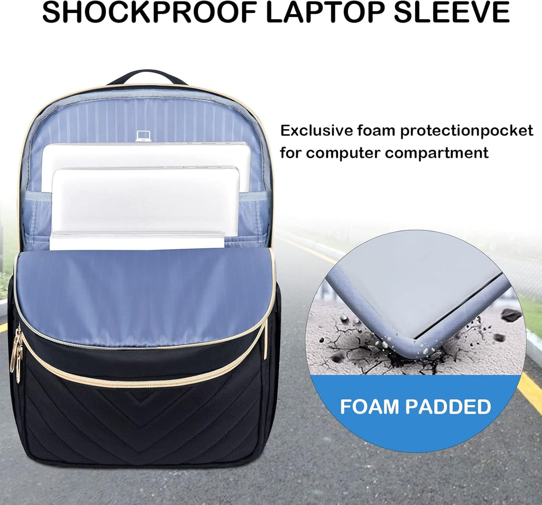 Innenansicht des Damen Laptop-Rucksacks mit gepolstertem 15,6" Laptopfach & vielen Organisationsfächern.