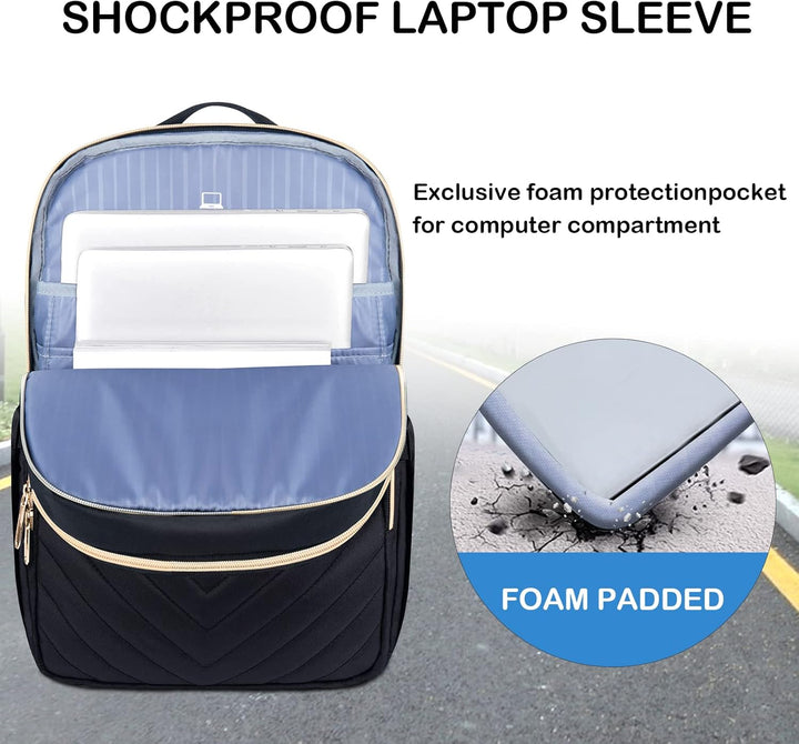 Innenansicht des Damen Laptop-Rucksacks mit gepolstertem 15,6" Laptopfach & vielen Organisationsfächern.