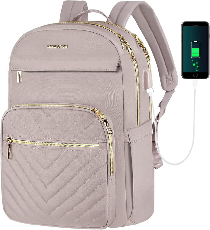 Wasserdichter Damen Laptop-Rucksack mit integriertem USB-Ladeanschluss. Für 15,6" Notebooks & Tablets.
