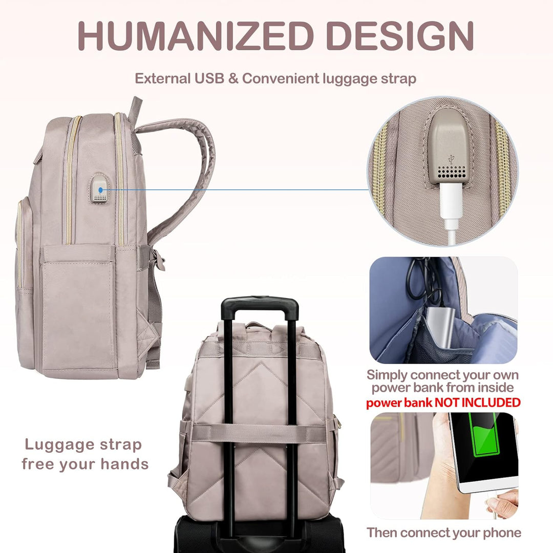 Vielseitiger Damen Reiserucksack & Pendler-Rucksack, wasserdicht, mit USB-Port. Passt für 15,6 Zoll Laptops.