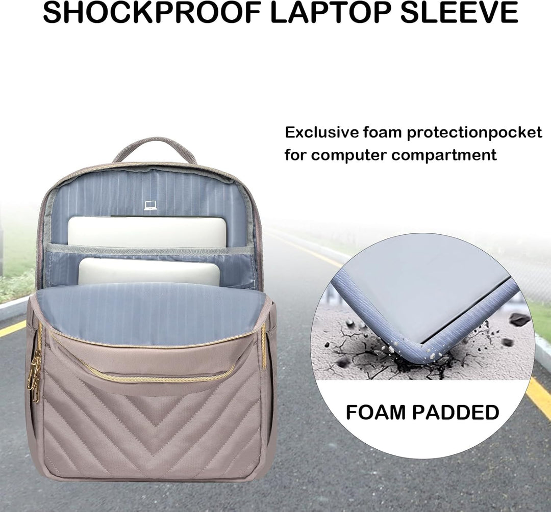 Rückenansicht des Damen Laptop-Rucksacks mit ergonomischem Design und atmungsaktiver Polsterung. 15,6" & USB.
