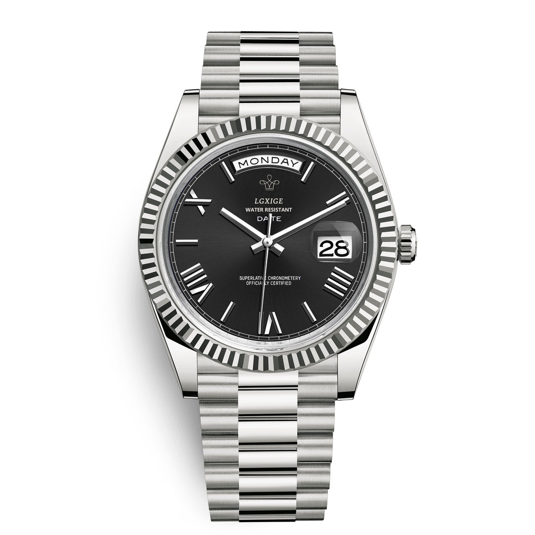 Premium Unisex Automatikuhr mit robustem Edelstahlgehäuse und präziser Tagesdatum-Anzeige.