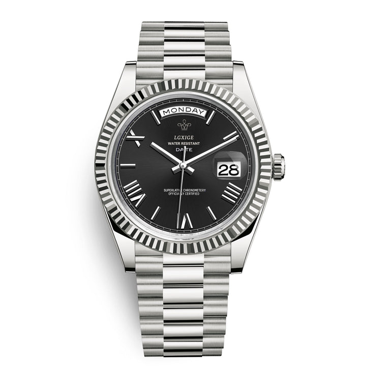 Premium Unisex Automatikuhr mit robustem Edelstahlgehäuse und präziser Tagesdatum-Anzeige.
