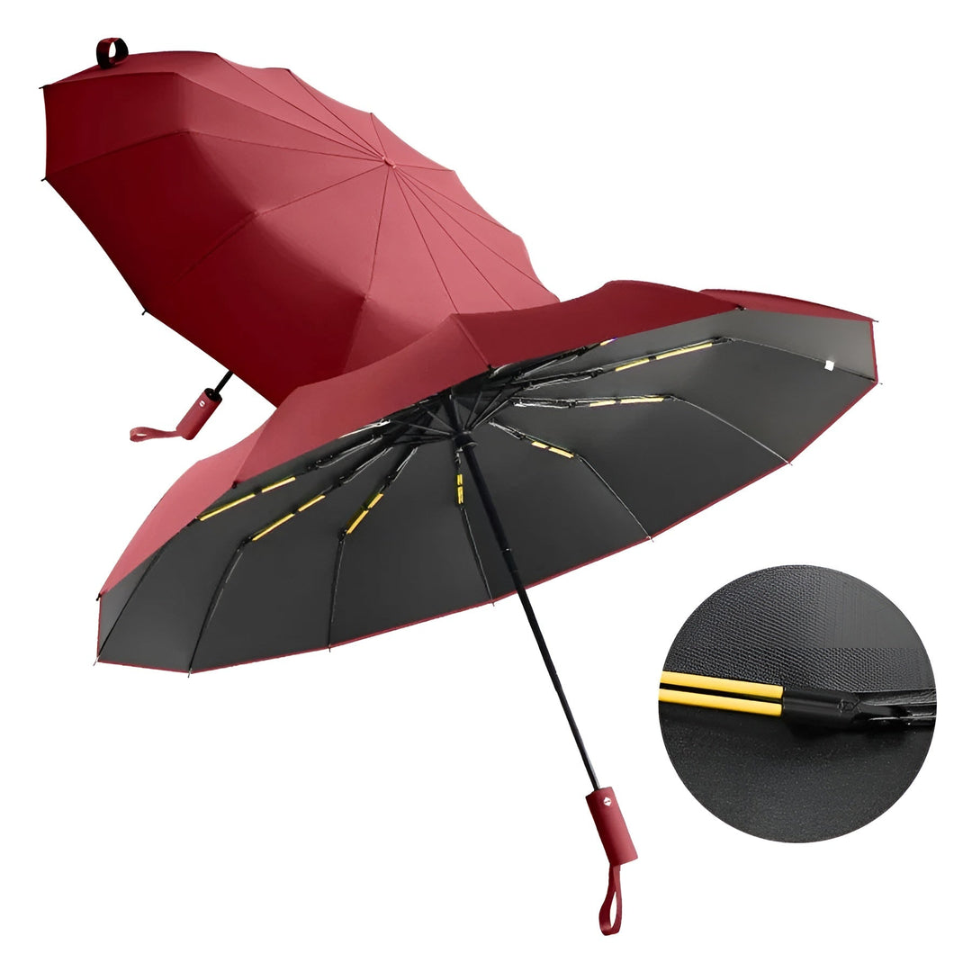 Robuster Regenschirm für starken Regen, automatisch und kompakt, perfektes Reise-Accessoire.