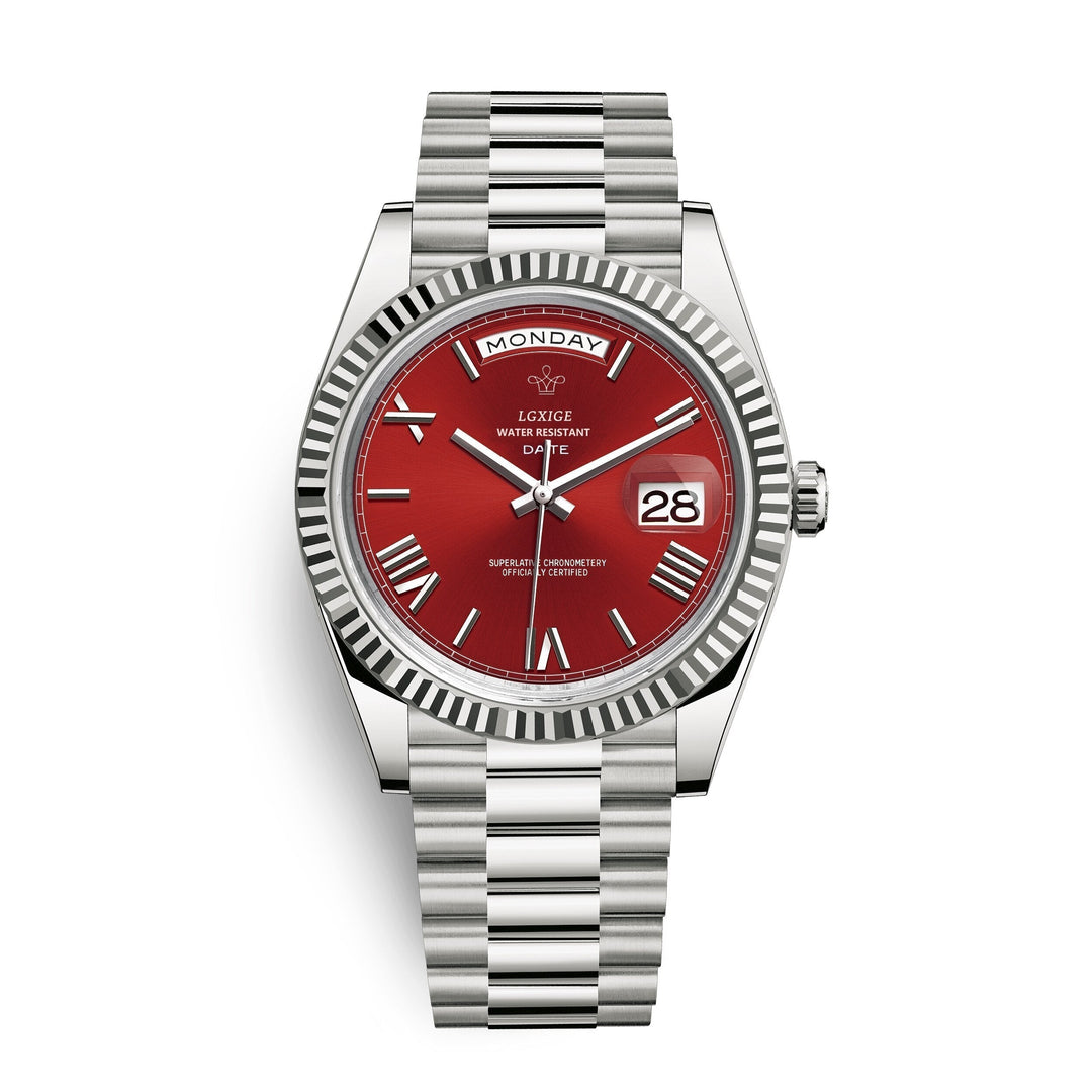 Stilvolle Automatikuhr Unisex, Edelstahlarmband, Tages- & Datumsfunktion, zeitloses Design.