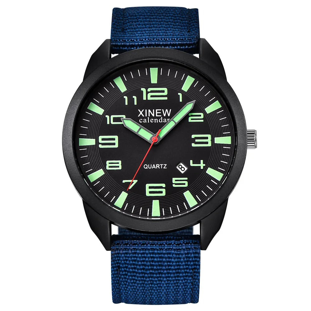 Vielseitige Quarz Armbanduhr für Unisex mit leuchtendem Zifferblatt, Kalenderfunktion und robustem Metallarmband.