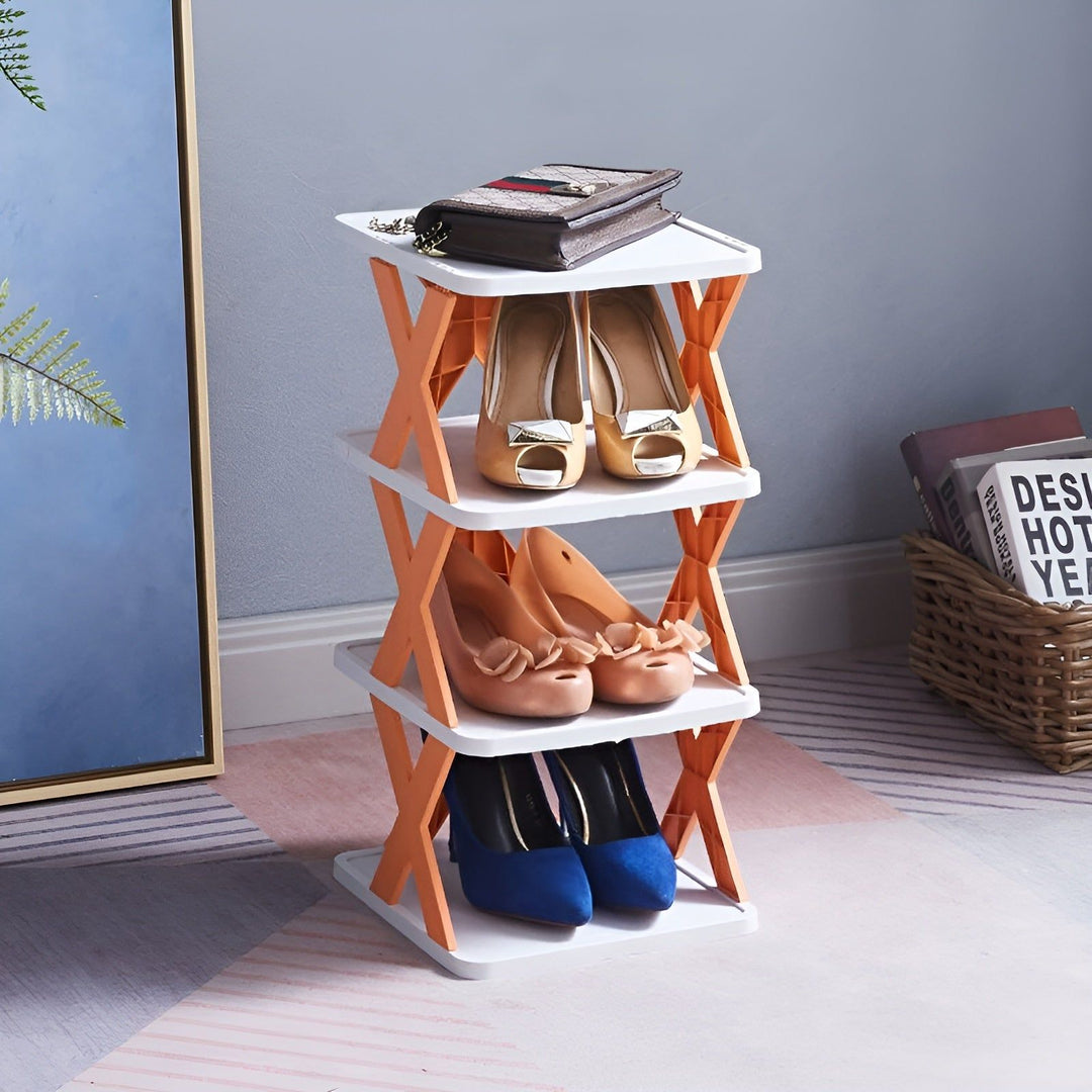 Modulares Schuhregal, faltbar, anpassbar für flexible Schuhaufbewahrung im Schrank.